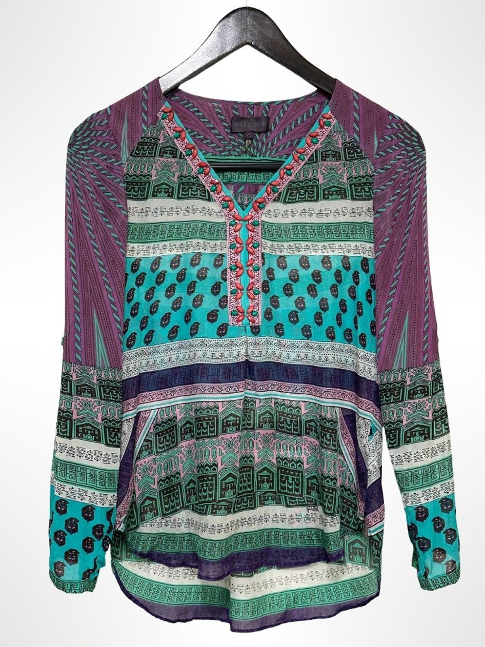 HALE BOB Silk Beaded Long Sleeve Blouse Size XS